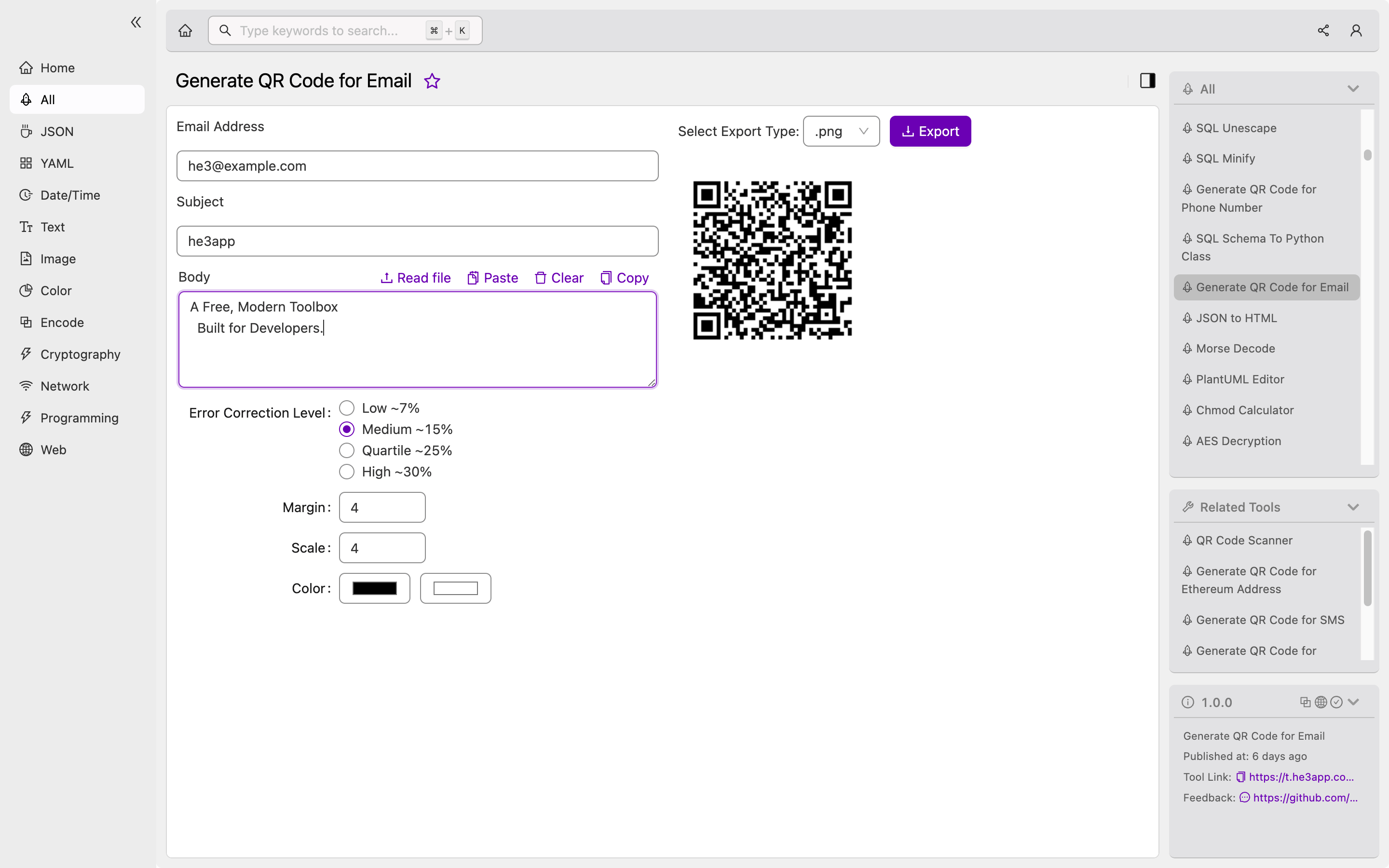 Generate QR Code for Email