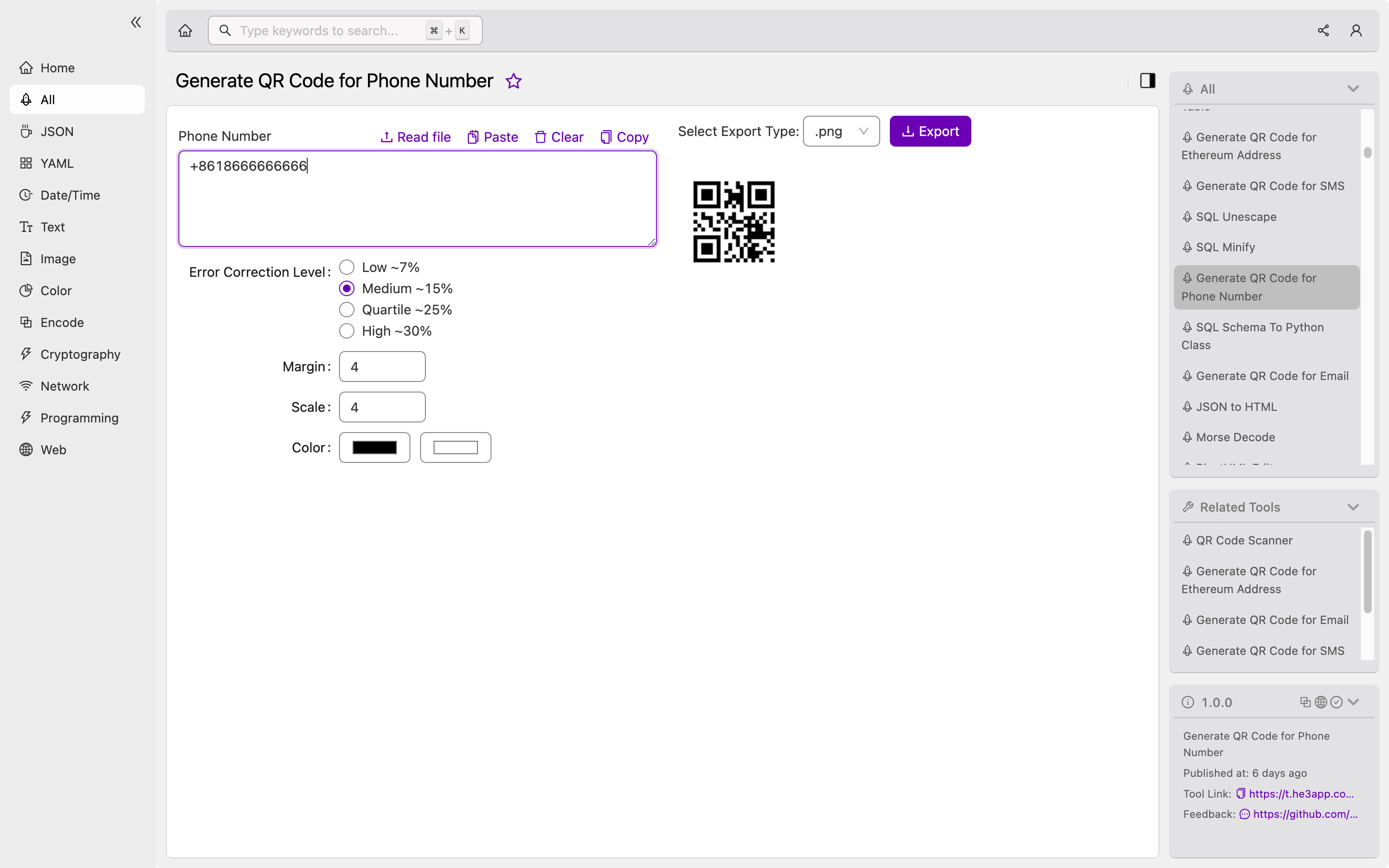 Generate QR Code for Phone Number