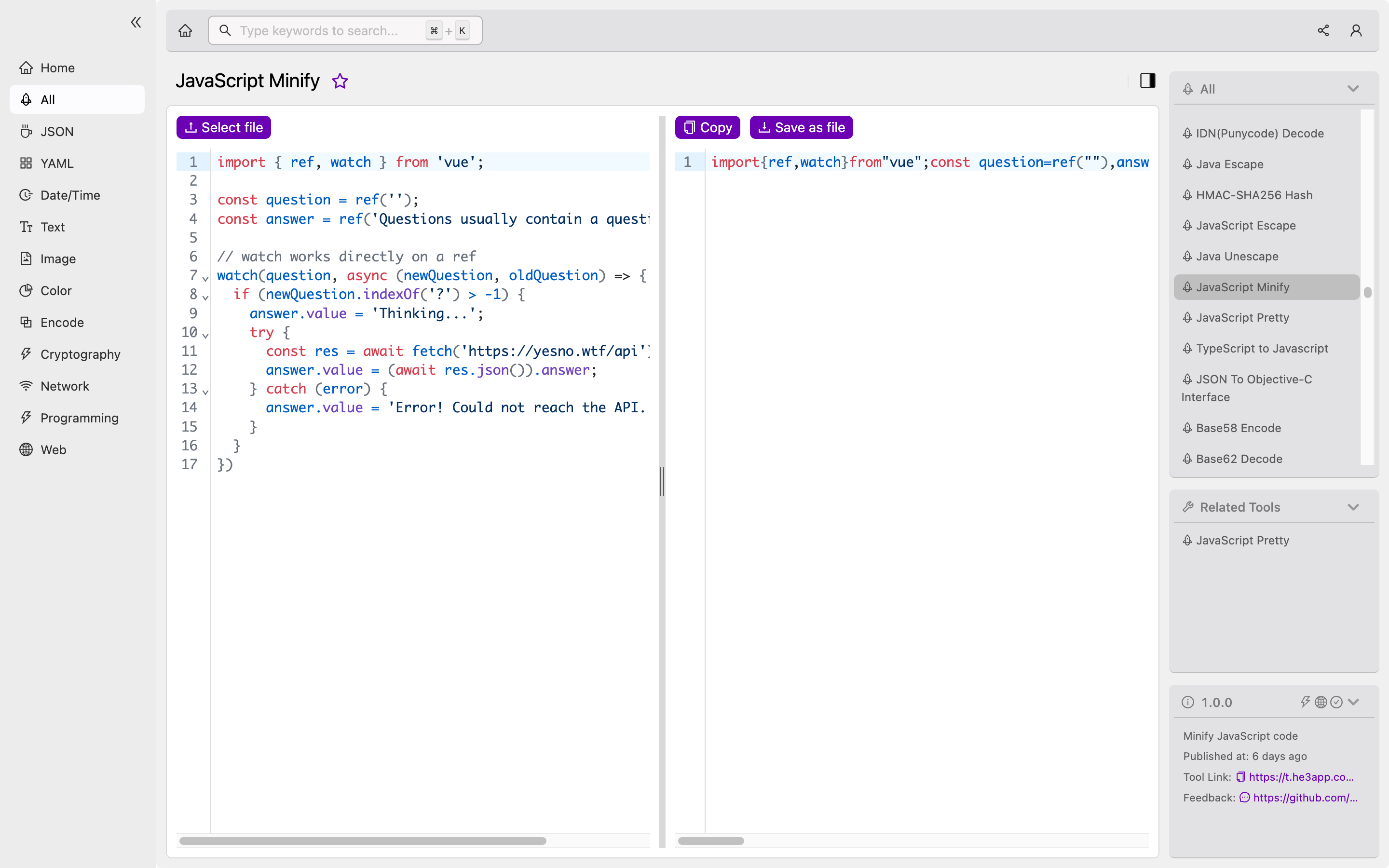 JavaScript Minify