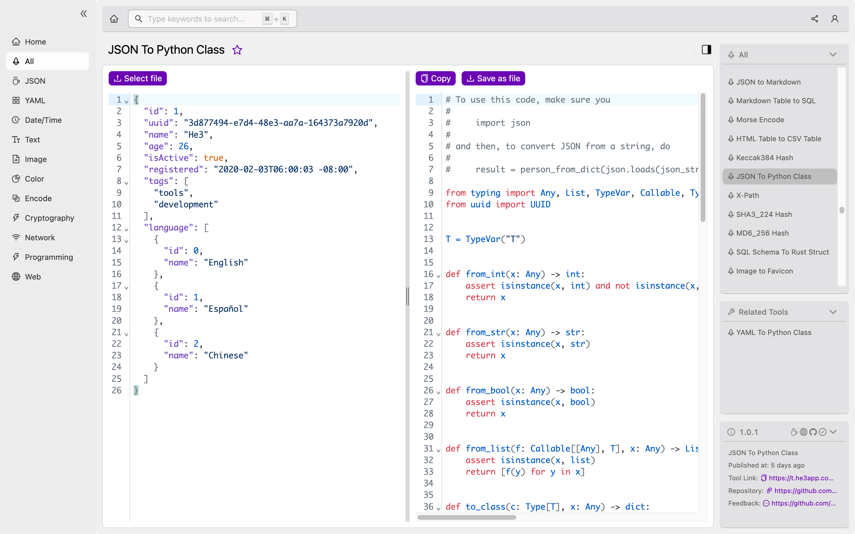 JSON to Python Class